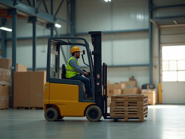 Professional warehouse team operating forklift in Oakland Park
