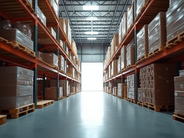 Clean, organized cargo storage area with high-bay shelving