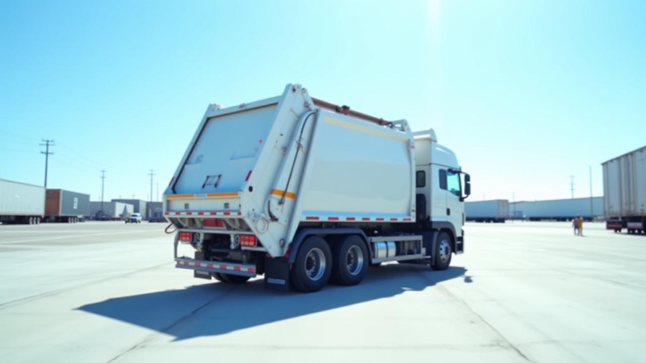 Specialized waste hauling truck operating in a clean industrial environment